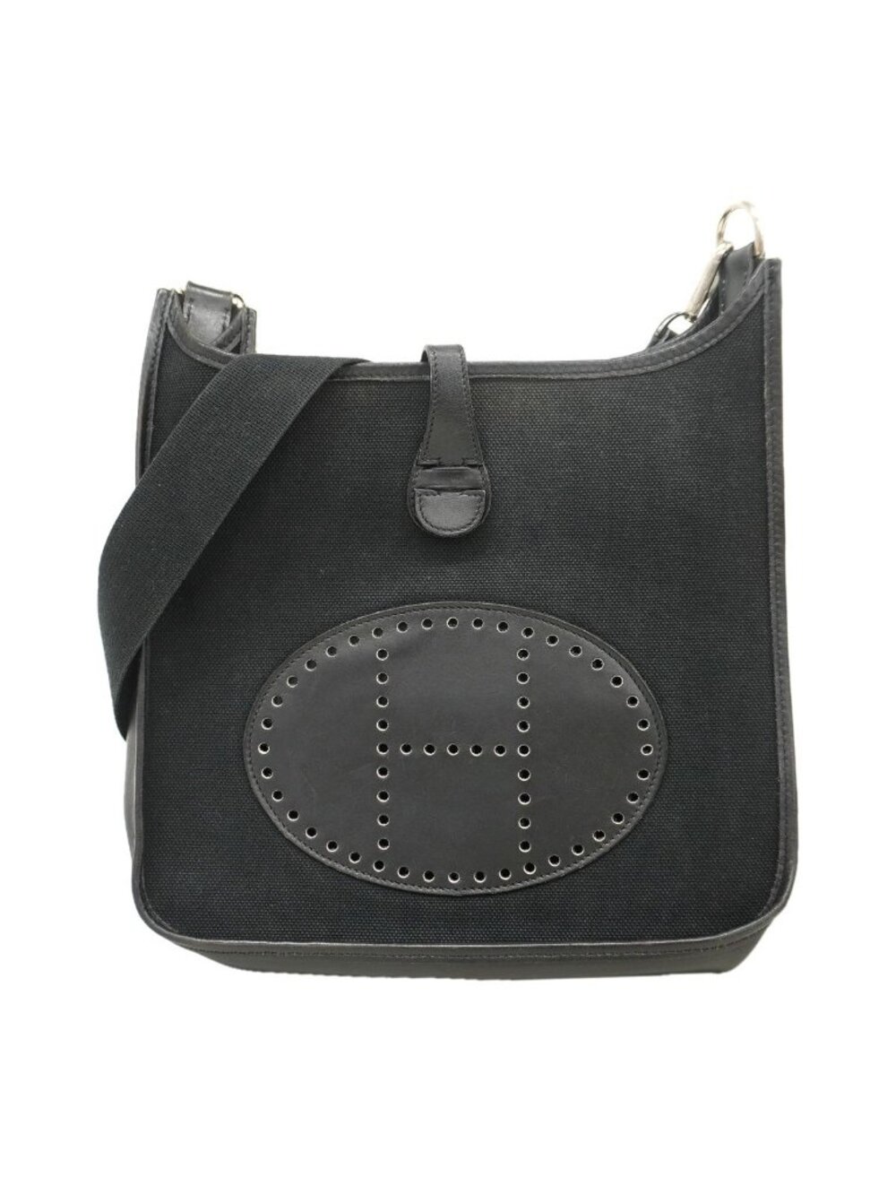 Hermes Shoulder Bag Evelyne Toile Officier Black Silver